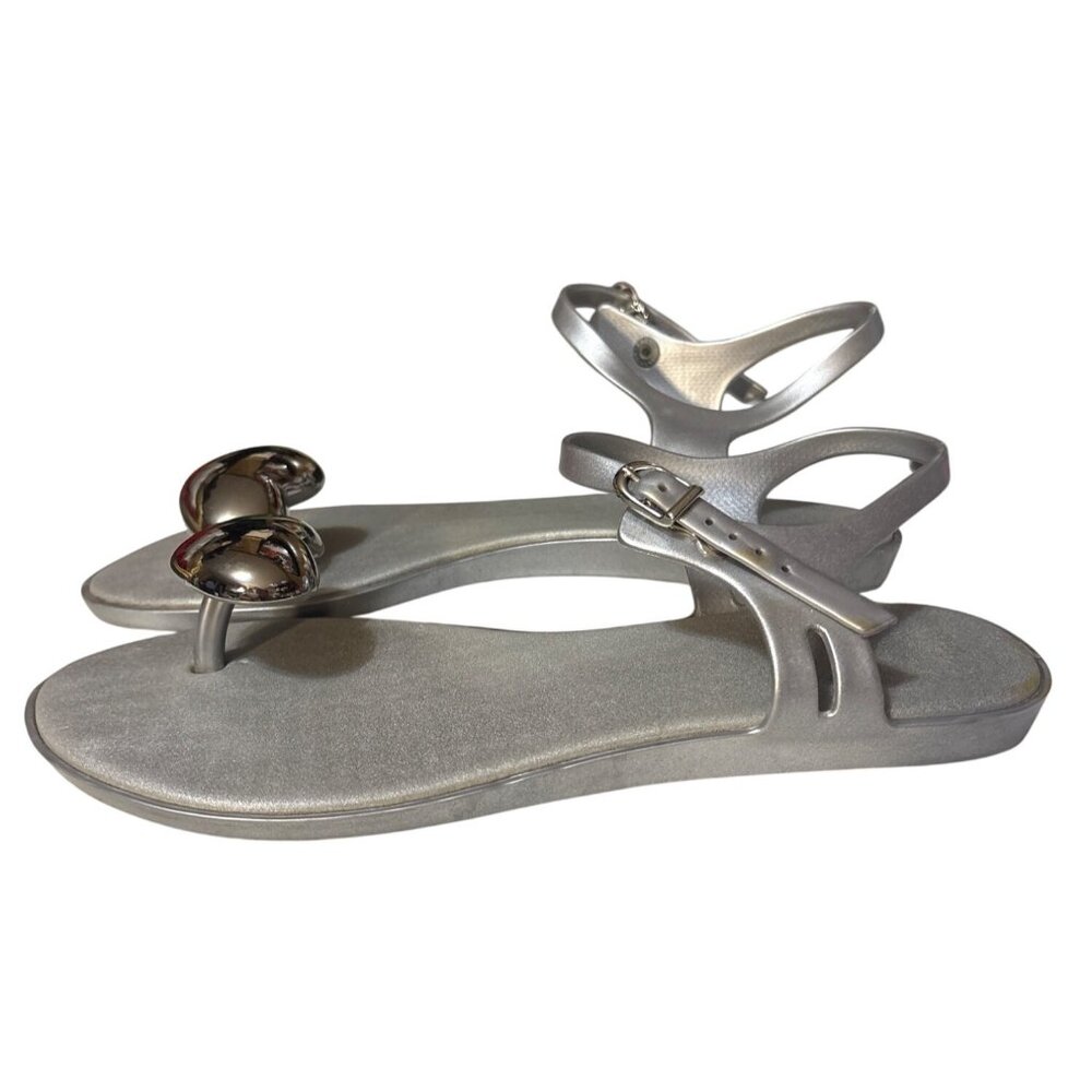 Melissa Silver Heart‎ Toe Post Sandals With Adjustable Strap Womens Size 8 PVC
